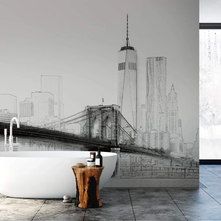 New York Art Illustration Black And White - Wall Mural 5018 - 8 Panel - 384cm x 260cm — Ảnh 2