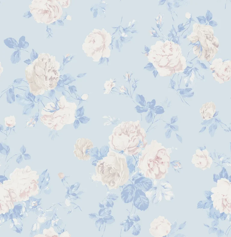 LoveShackFancy Everblooming Rosettes Cabbage Rose Bouquets Wallpaper - Blue — Image 3