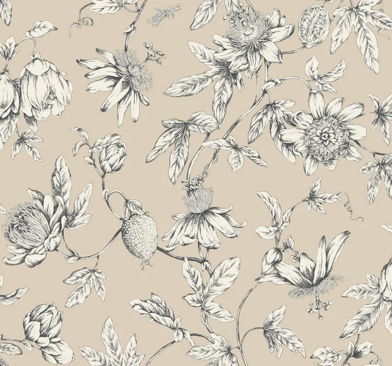 Passion Flower Toile Wallpaper - Beige — Image 4