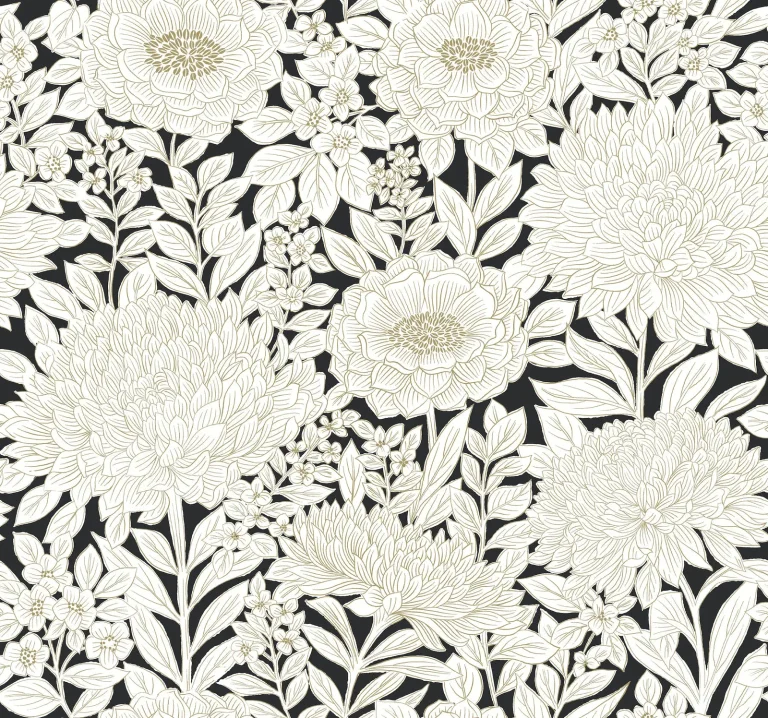Wood Block Blooms Wallpaper - Black/Gold — Ảnh 3