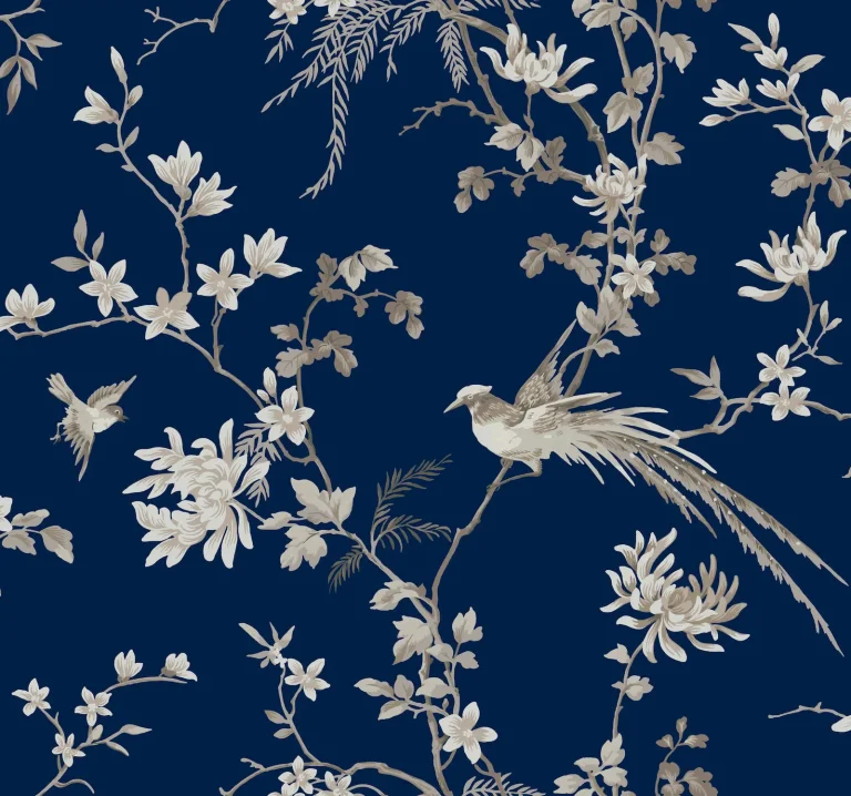 Ronald Redding Bird & Blossom Chinoserie Wallpaper - Blue — Ảnh 5
