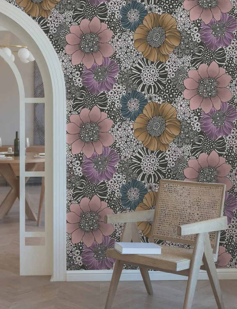 Anemones Peel and Stick Wallpaper - Black — Ảnh 5