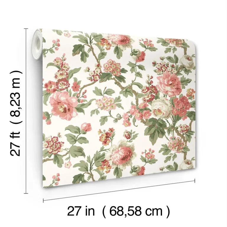 Beatrix Vintage Floral Wallpaper - Coral — Ảnh 3