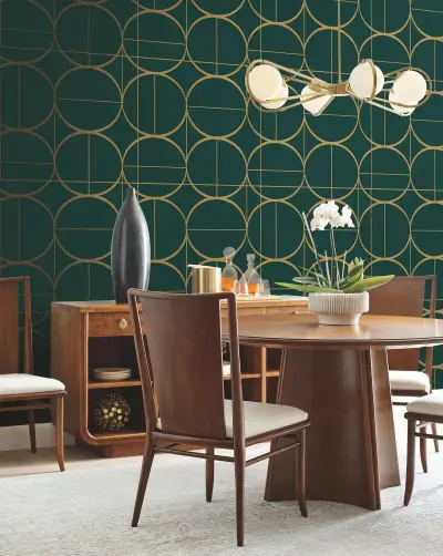 Sun Circles Wallpaper - Emerald/Gold