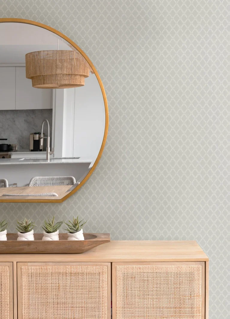Trevor Leaf Trellis Wallpaper - Grey