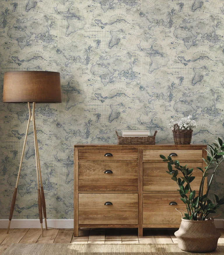 Coastal Map Peel and Stick Wallpaper - Sepia/Navy — Image 4