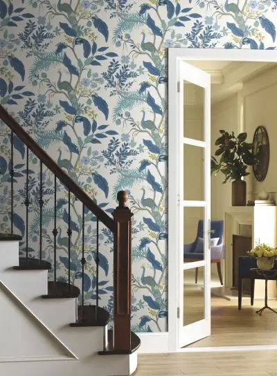 Rifle Paper Co. Peacock Wallpaper - Blue & White