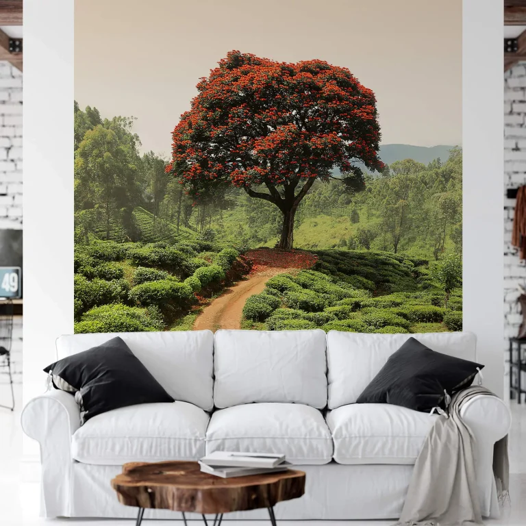 Red Tree and Hills in Sri Lanka - Wall Mural 5036 - 4 Panel - 192cm x 260cm — Ảnh 2