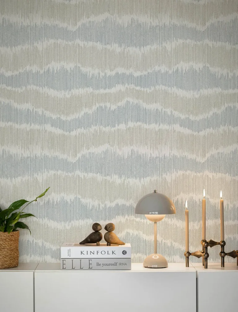 Wiggle Ikat Stripe Wallpaper - Natural/Blue — Ảnh 3