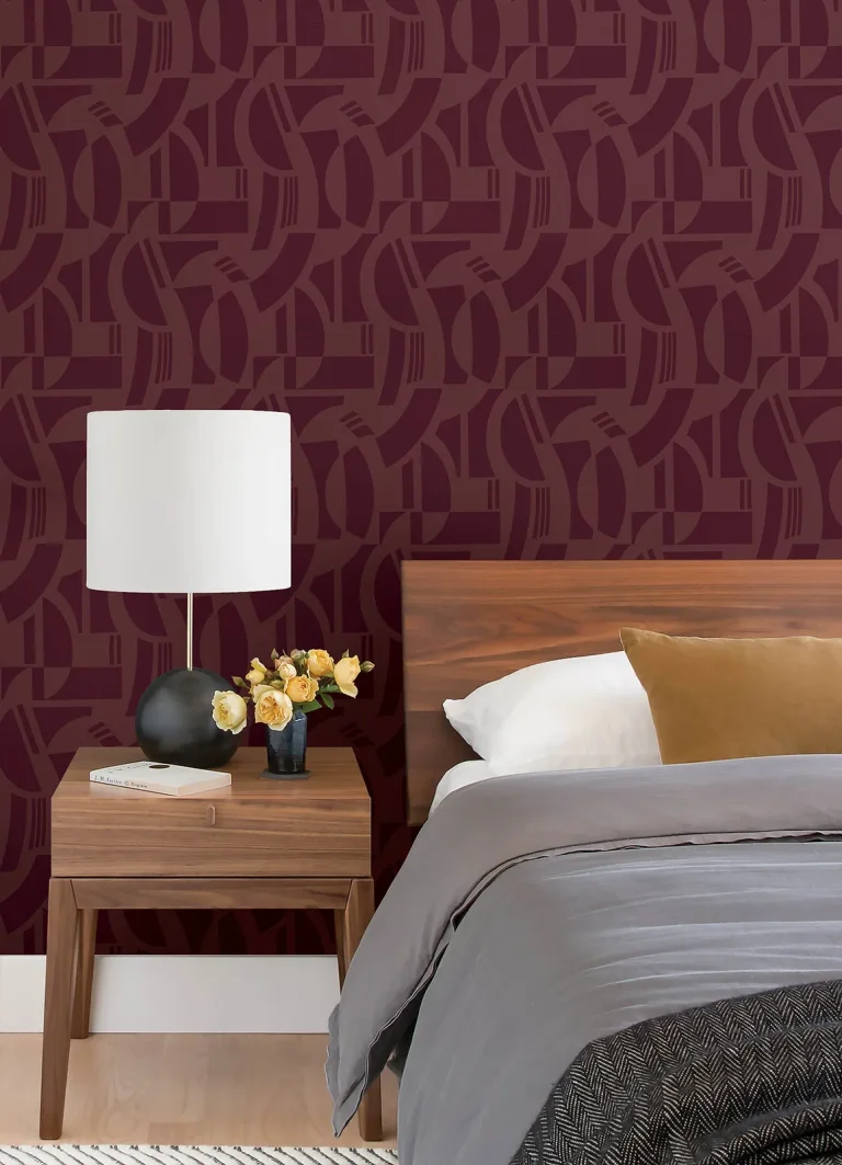 Carter Geometric Flock Wallpaper - Burgundy — Ảnh 4