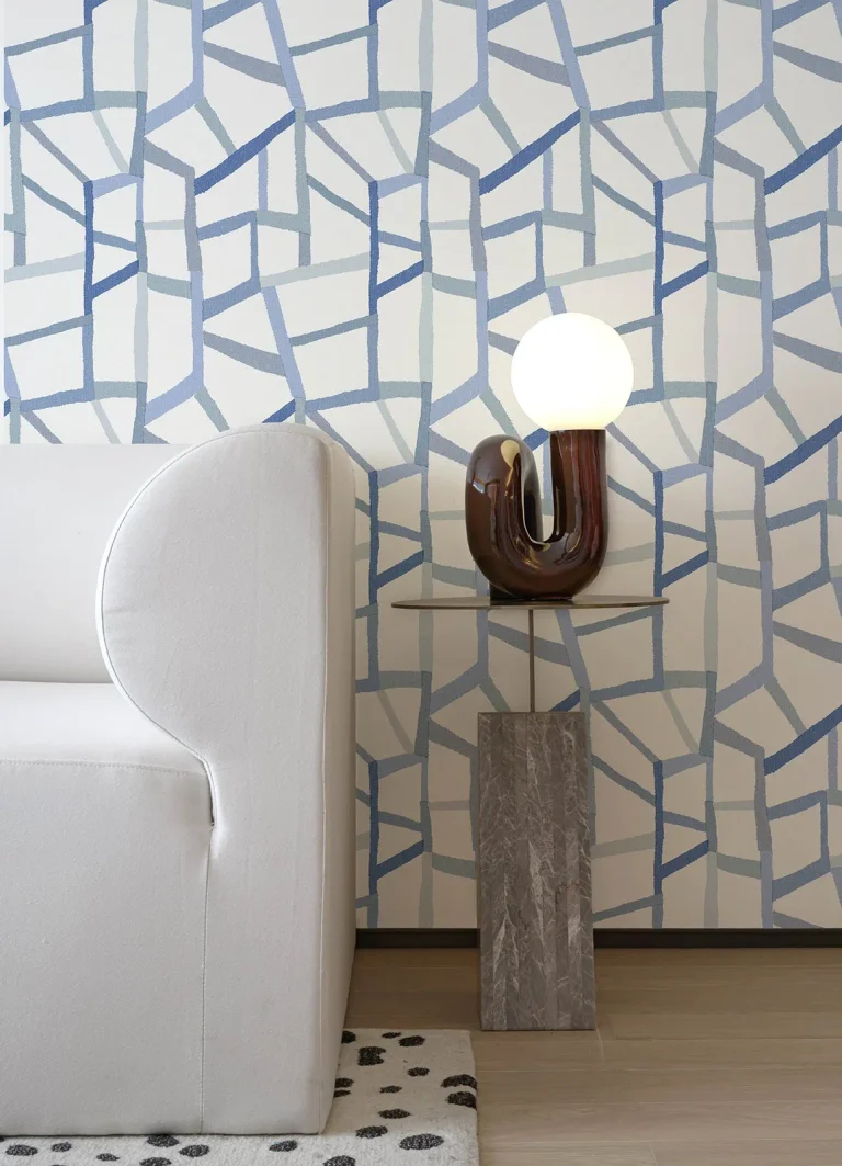 Tate Geometric Linen Wallpaper - Blue — Ảnh 6
