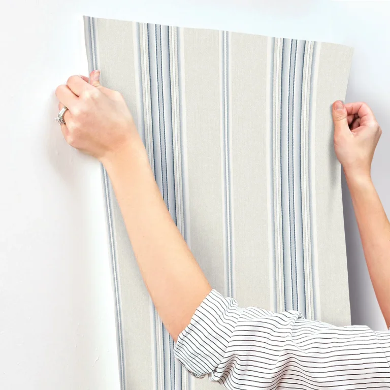 Chesapeake Calvados Linen Stripe Wallpaper - Blue — Ảnh 7