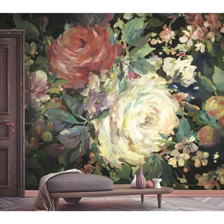 Impressionist Floral Wall Mural - Red/Black — Ảnh 2