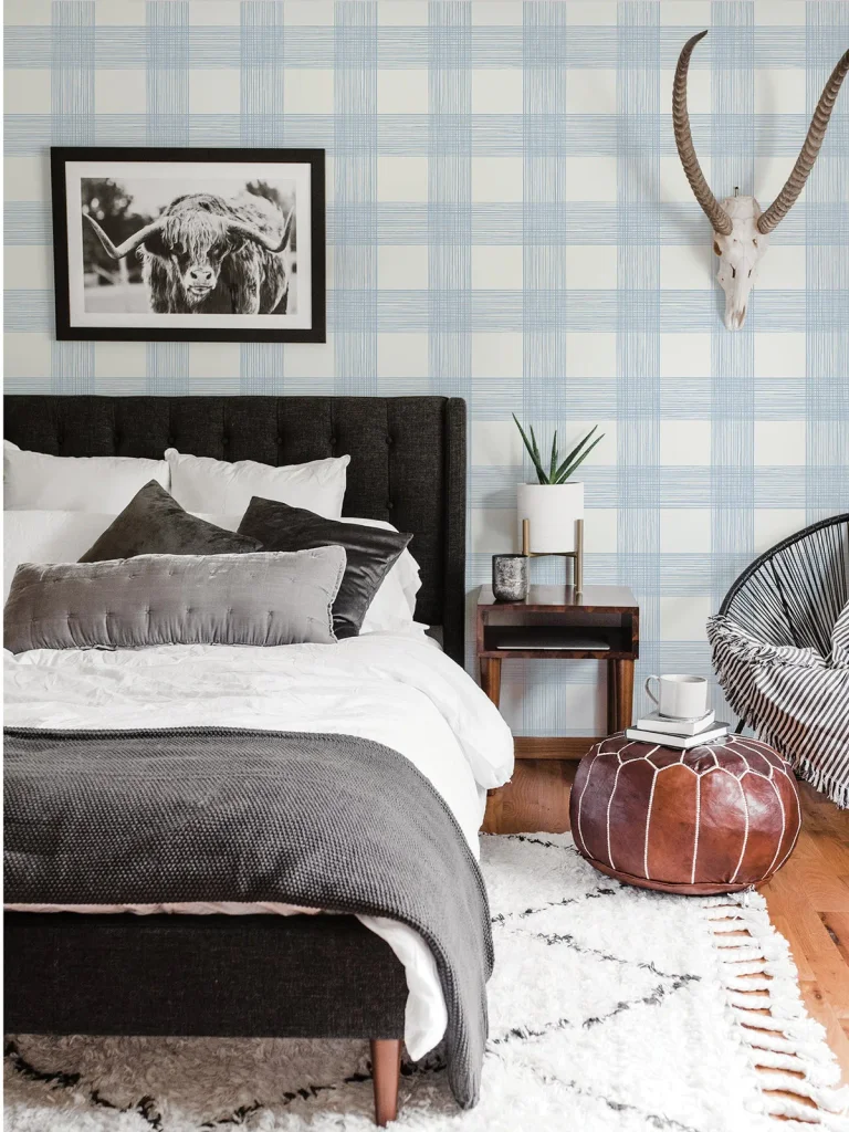 Scarborough Striated Plaid Wallpaper - Light Blue — Ảnh 3