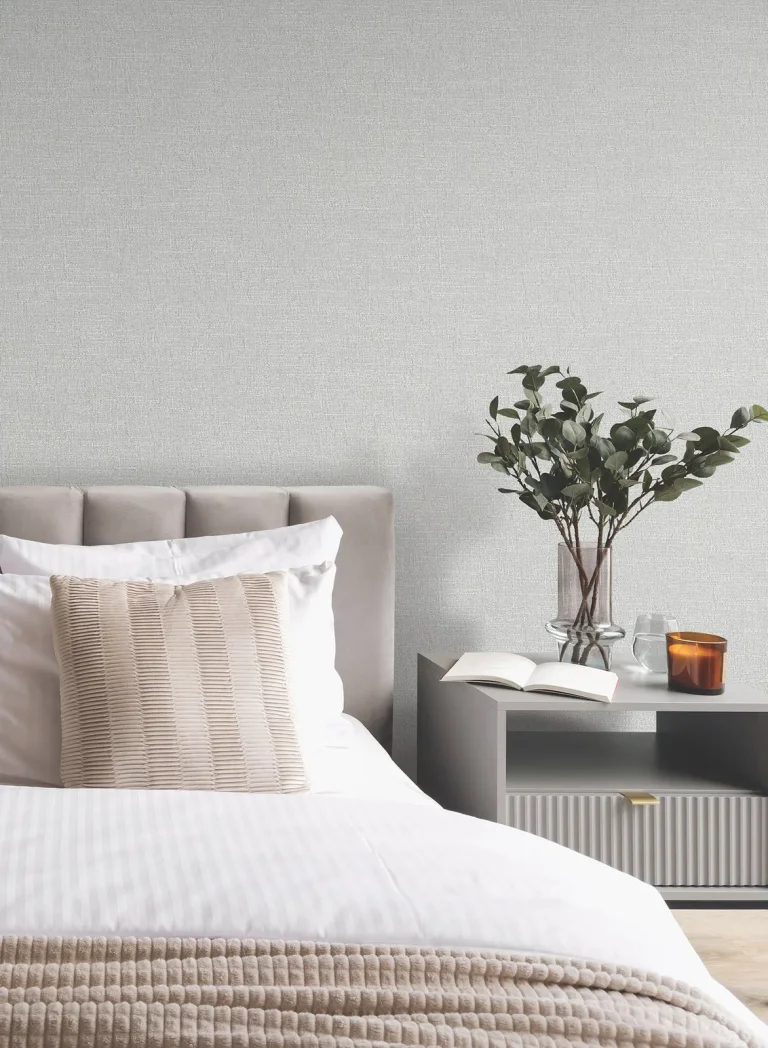 Highland Tweed Faux Fabric Wallpaper - Grey — Image 3