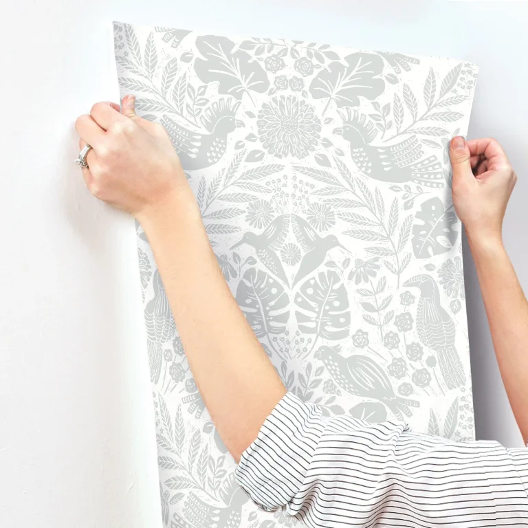 Nestle Bird Block Print Wallpaper - Light Grey — Ảnh 6