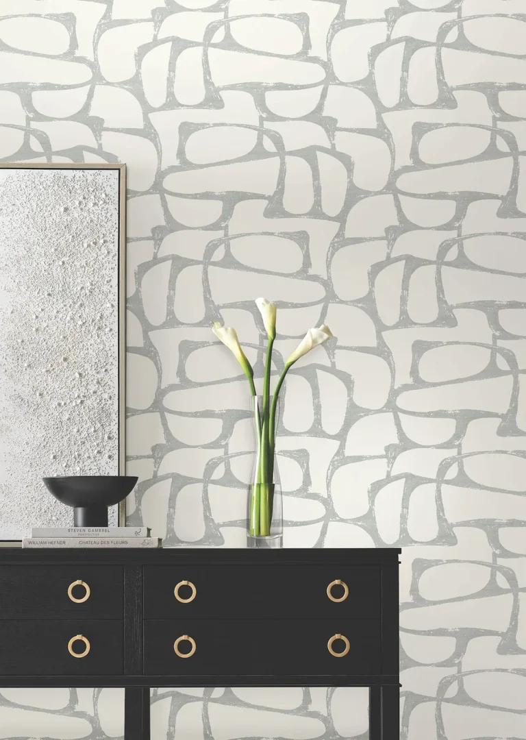 Candice Olson Craftsman Geometric Wallpaper - White & Silver — Ảnh 3