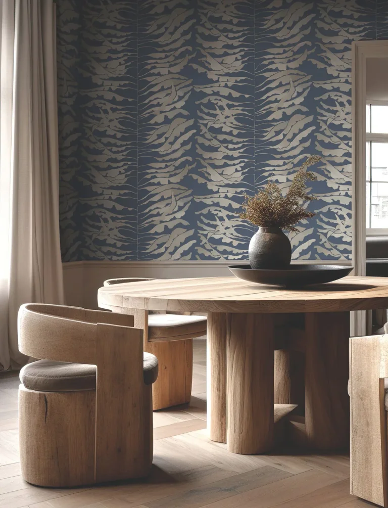 Leaf Column Wallpaper - Navy — Ảnh 6