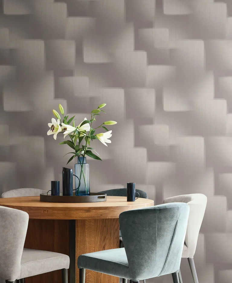 Silk Madras Abstract Geometric Wallpaper - Grey — Ảnh 4
