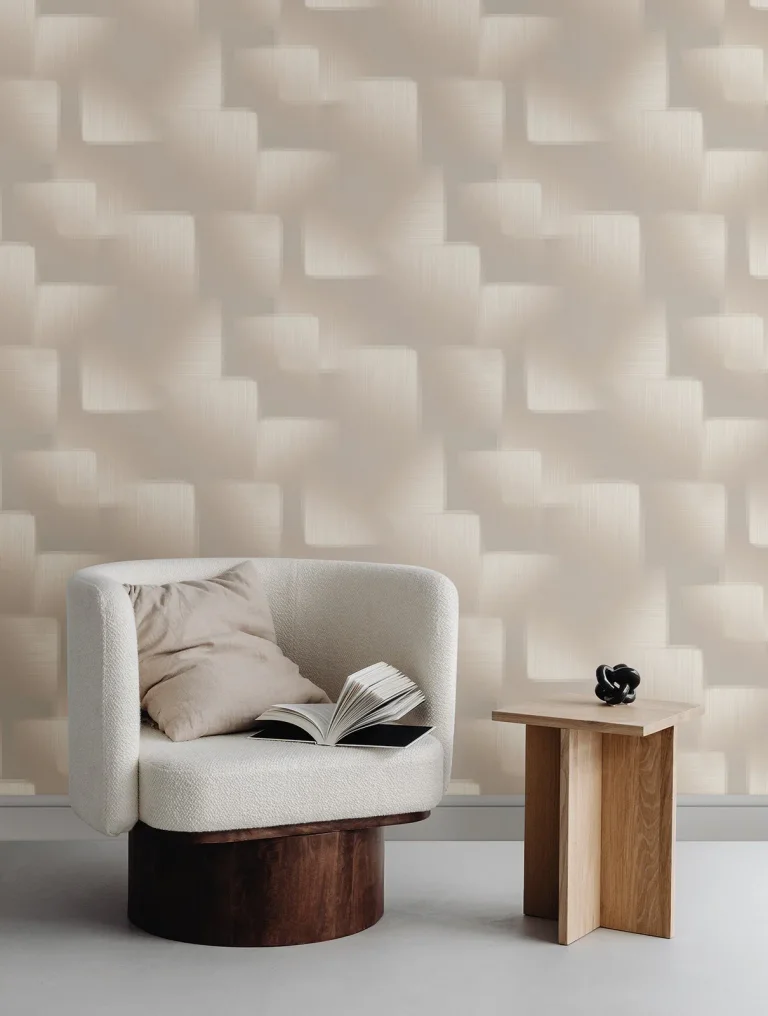 Silk Madras Abstract Geometric Wallpaper - Beige — Ảnh 5