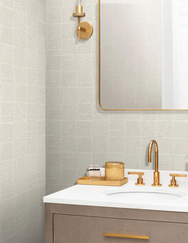 Chiseled Patchwork Faux Fabric Wallpaper - Beige — Ảnh 3