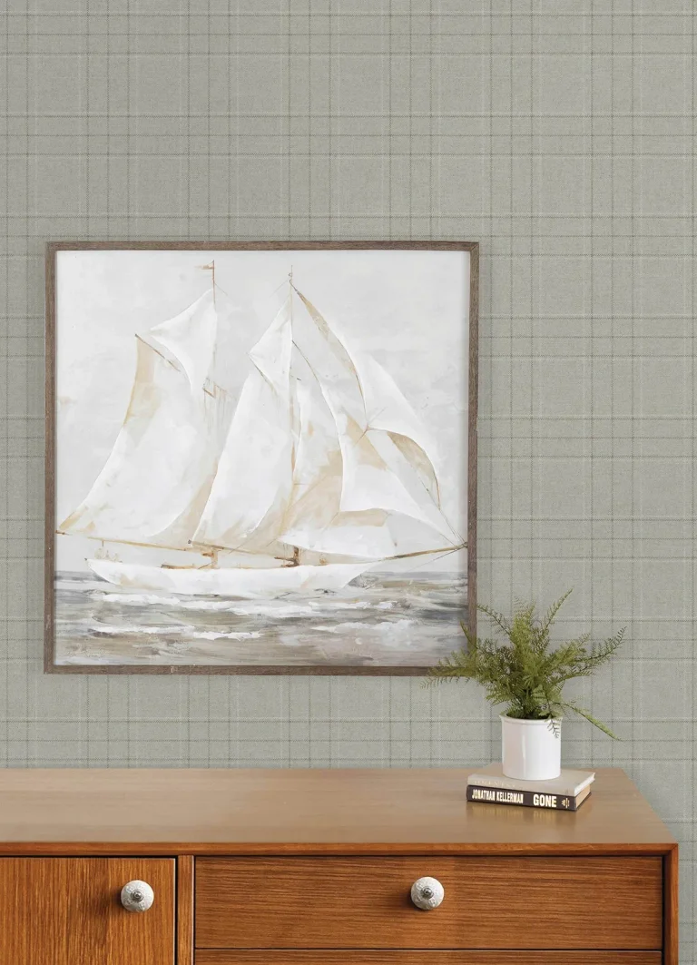 Chesapeake Fox Hollow Dashed Plaid Wallpaper - Light Grey — Image 3