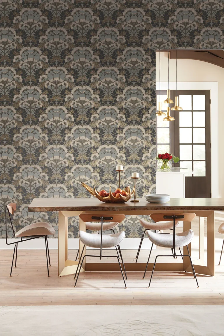 Yarrow Nouveau Wallpaper - Charcoal/Gold — Ảnh 3