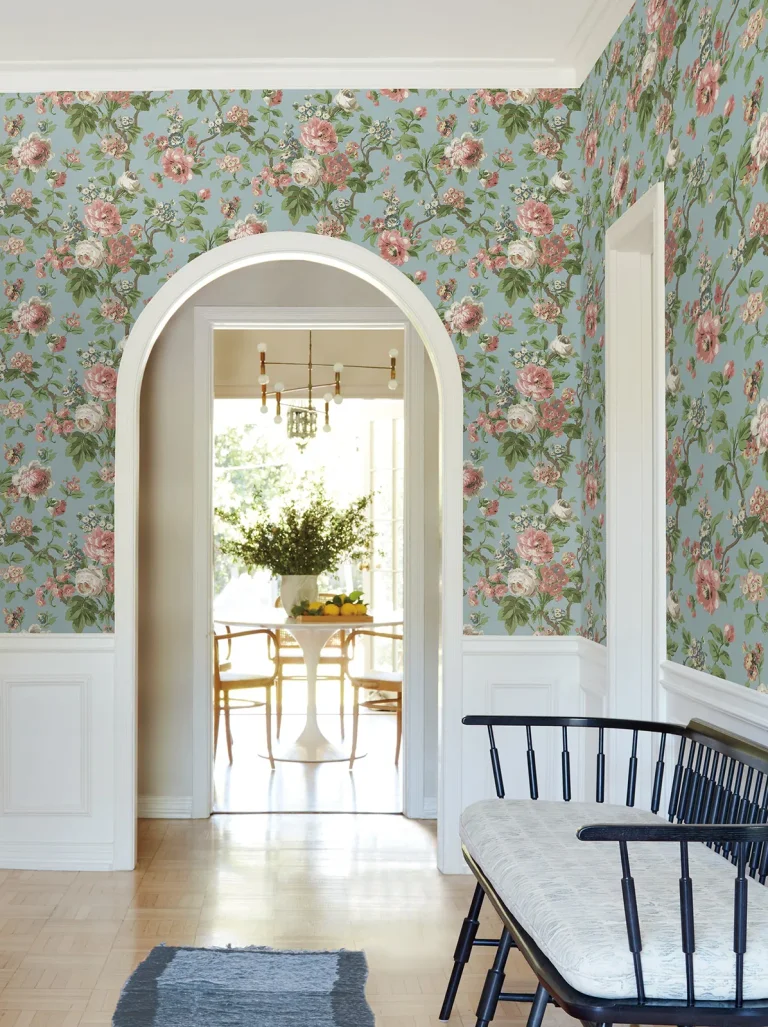Beatrix Vintage Floral Wallpaper - Sky Blue — Ảnh 2