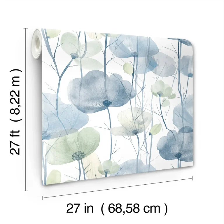 Ronald Redding Cotswolds Poppies Floral Wallpaper - Blue — Ảnh 6