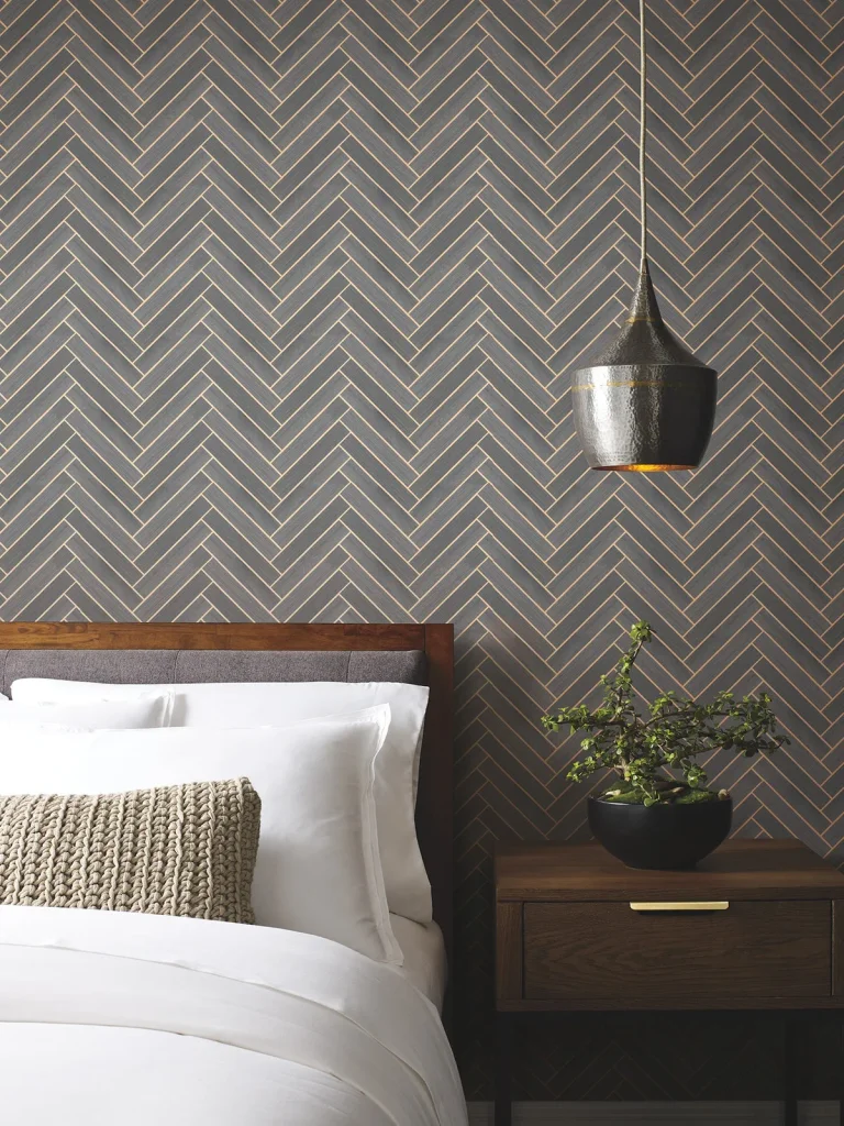 Ronald Redding Herringbone Wood Veneer Wallpaper - Graphite — Ảnh 2