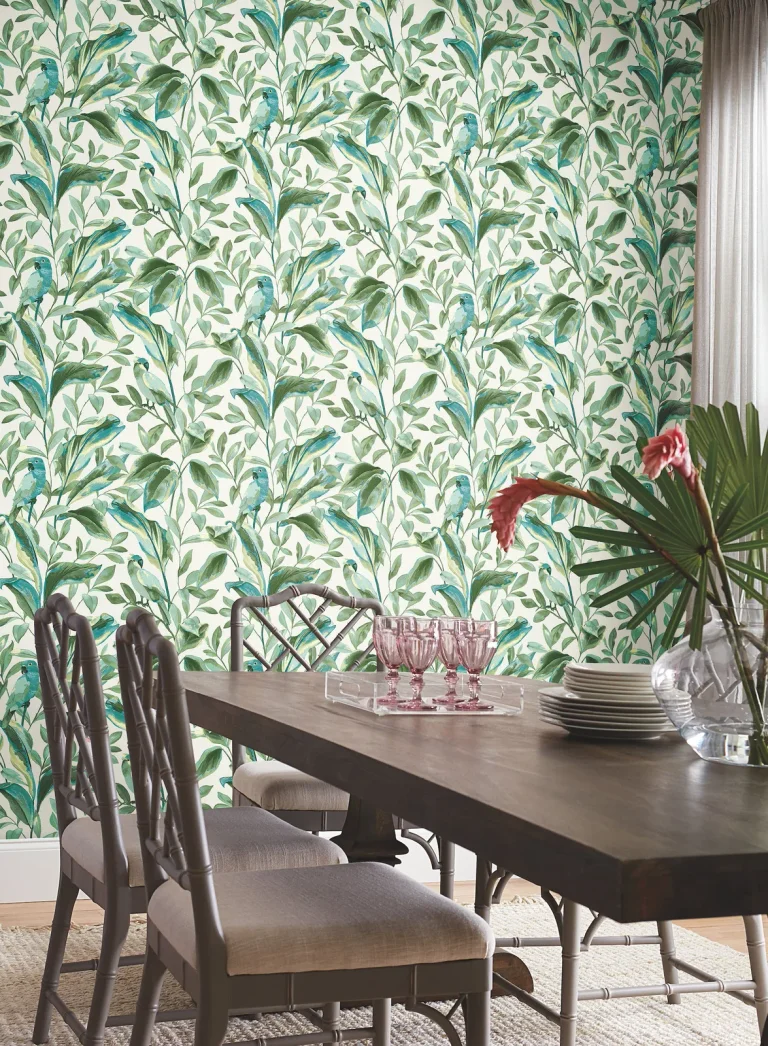 Tropical Love Birds Wallpaper - White/Aqua — Ảnh 3