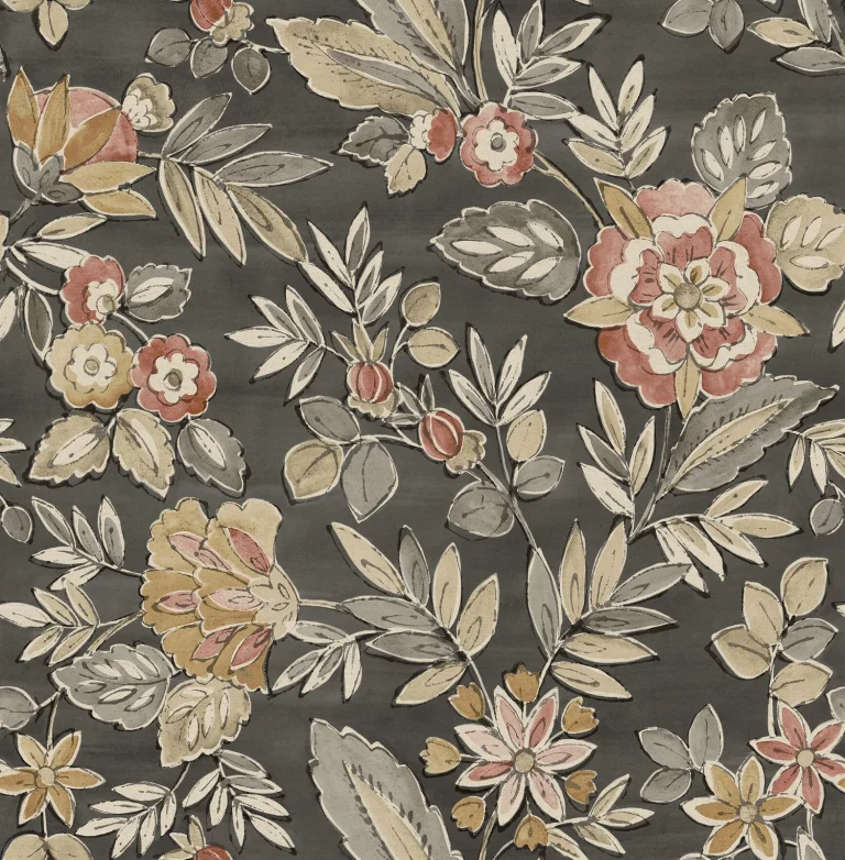 Chesapeake Begonia Floral Trail Wallpaper - Black — Image 2