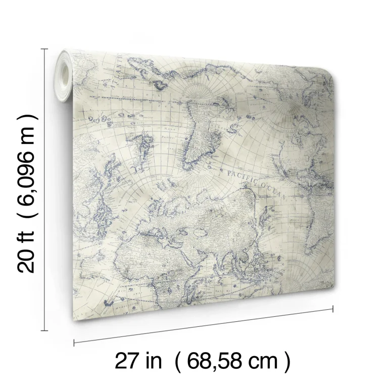Coastal Map Peel and Stick Wallpaper - Sepia/Navy — Image 3