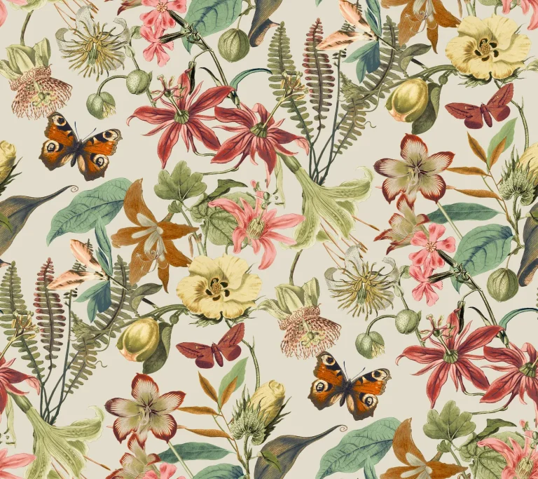 Butterfly House Wallpaper - Light Taupe/Coral — Ảnh 2