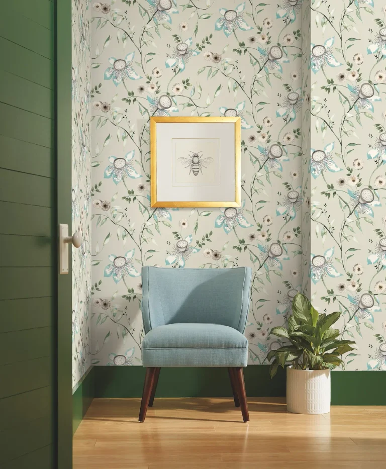 Dream Blossom Wallpaper - Taupe/Aqua — Image 4