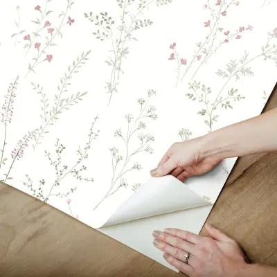 Wildflower Sprigs Peel and Stick Wallpaper - Pink/Green/Grey