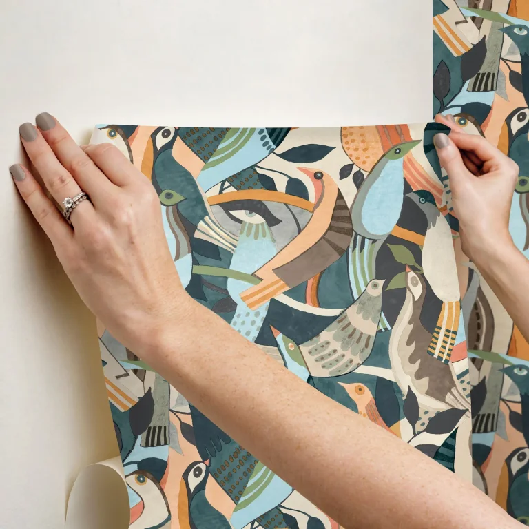 Fauvust Flock Abstract Peel and Stick Wallpaper - Coral — Ảnh 2