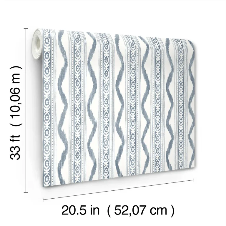 Rhys IKAT Stripe Wallpaper - Blue — Ảnh 6