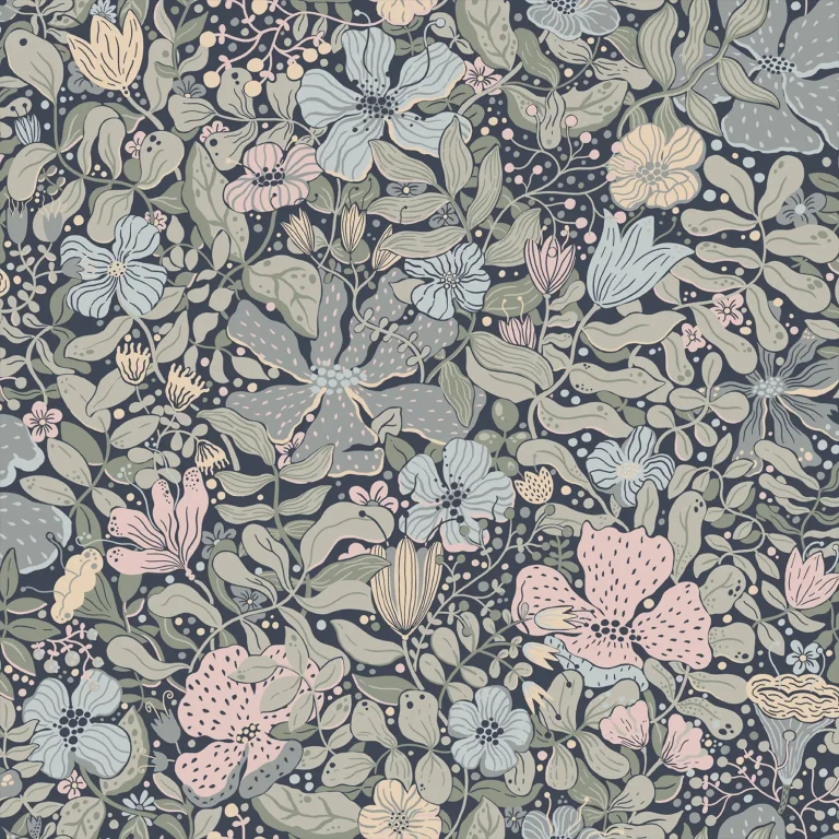 Midsommar Floral Medley Wallpaper - Dark Blue — Ảnh 4