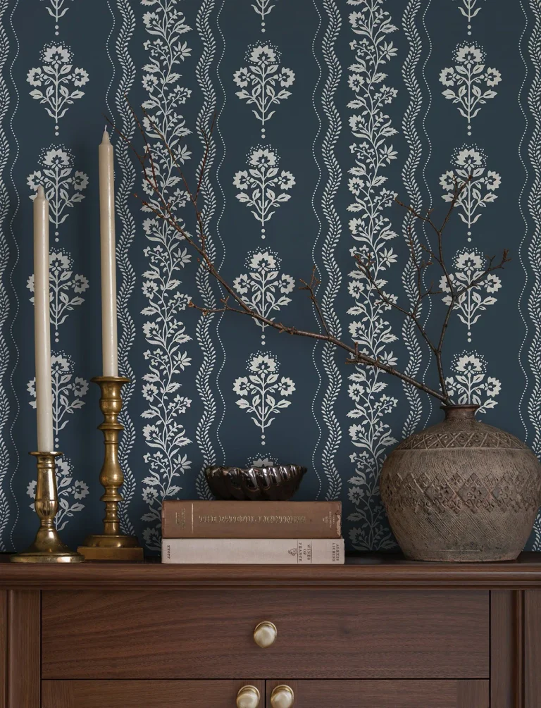 Chesapeake Lenea Floral Stripe Wallpaper - Navy — Ảnh 2