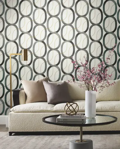 Candice Olson Interlock Wallpaper - Black/Gold