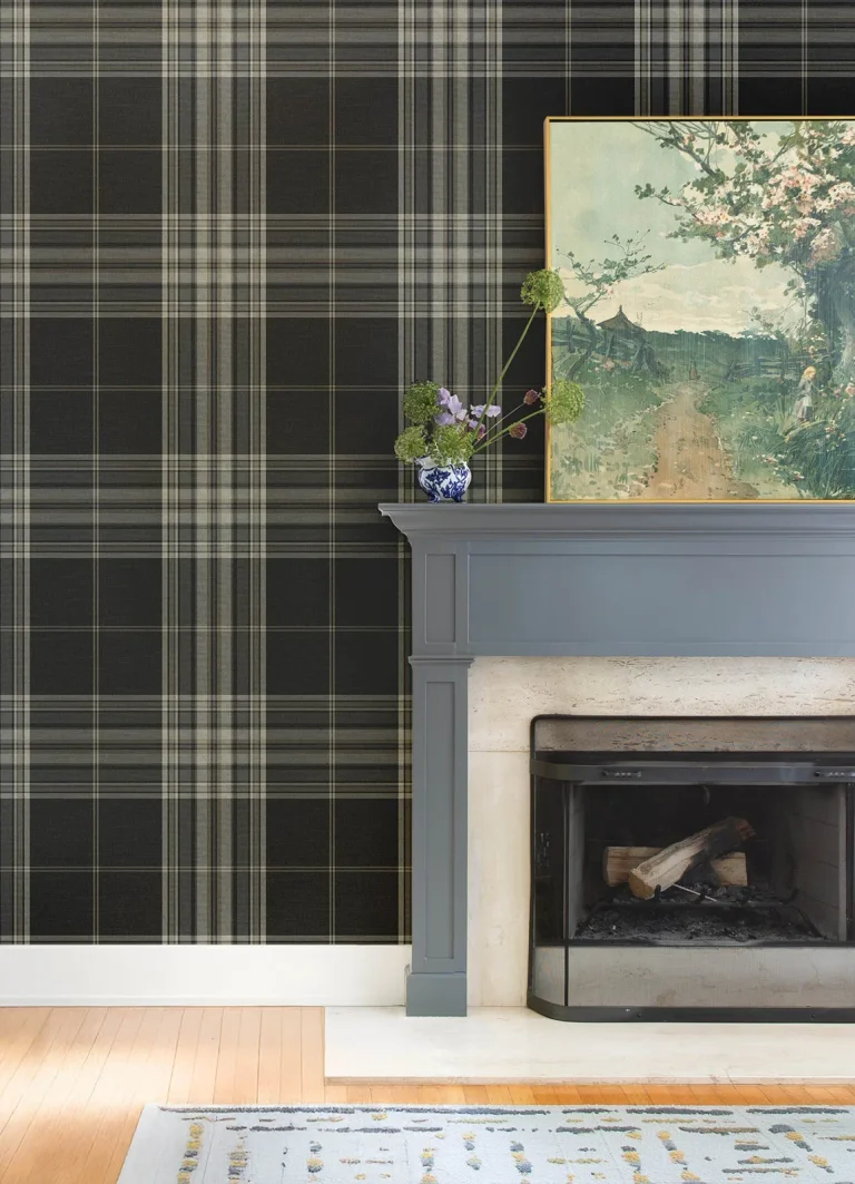 Westley Plaid Wallpaper - Black — Image 3