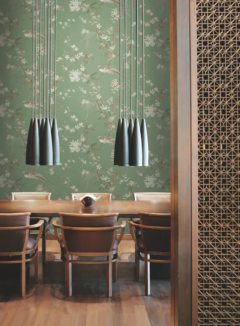 Ronald Redding Bird & Blossom Chinoserie Wallpaper - Green — Image 3