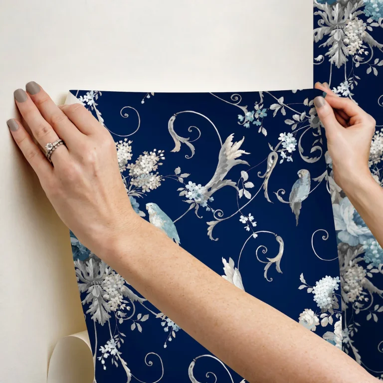 Parrots with Floral Bouquets Peel and Stick Wallpaper - Navy — Image 2