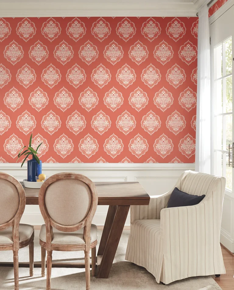 Signet Medallion Damask Wallpaper - Coral — Ảnh 4