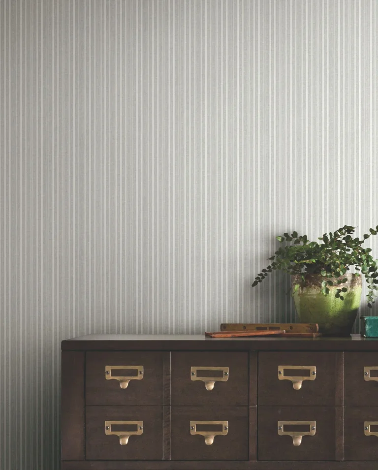 Ronald Redding Ticking Stripe Faux Linen Wallpaper - Grey — Ảnh 2