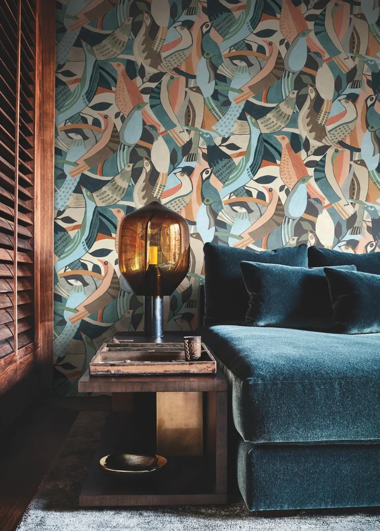 Fauvist Flock Wallpaper - Coral/Aqua — Ảnh 6