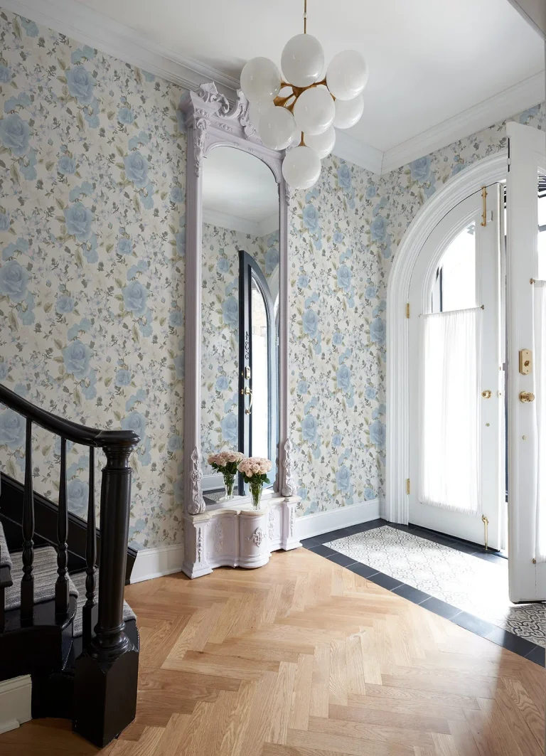 LoveShackFancy Sunset Harbor Rose Roses & White Flowers Wallpaper - Bella Lina Blue — Image 2