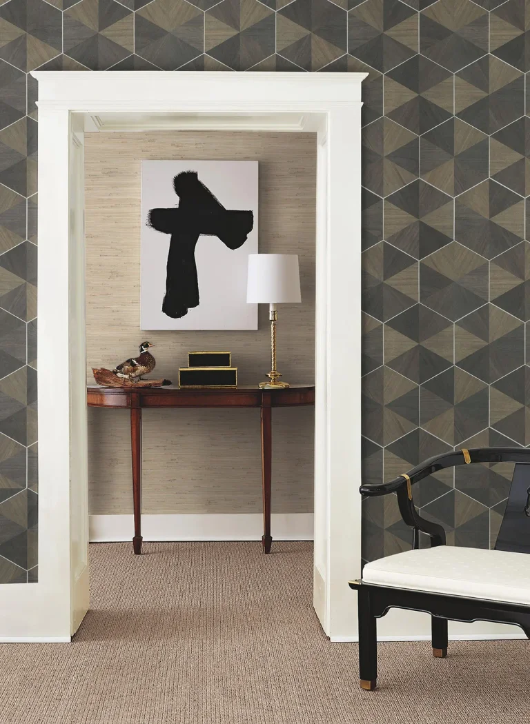 Ronald Redding Hexagram Wood Veneer Wallpaper - Smoke — Image 5