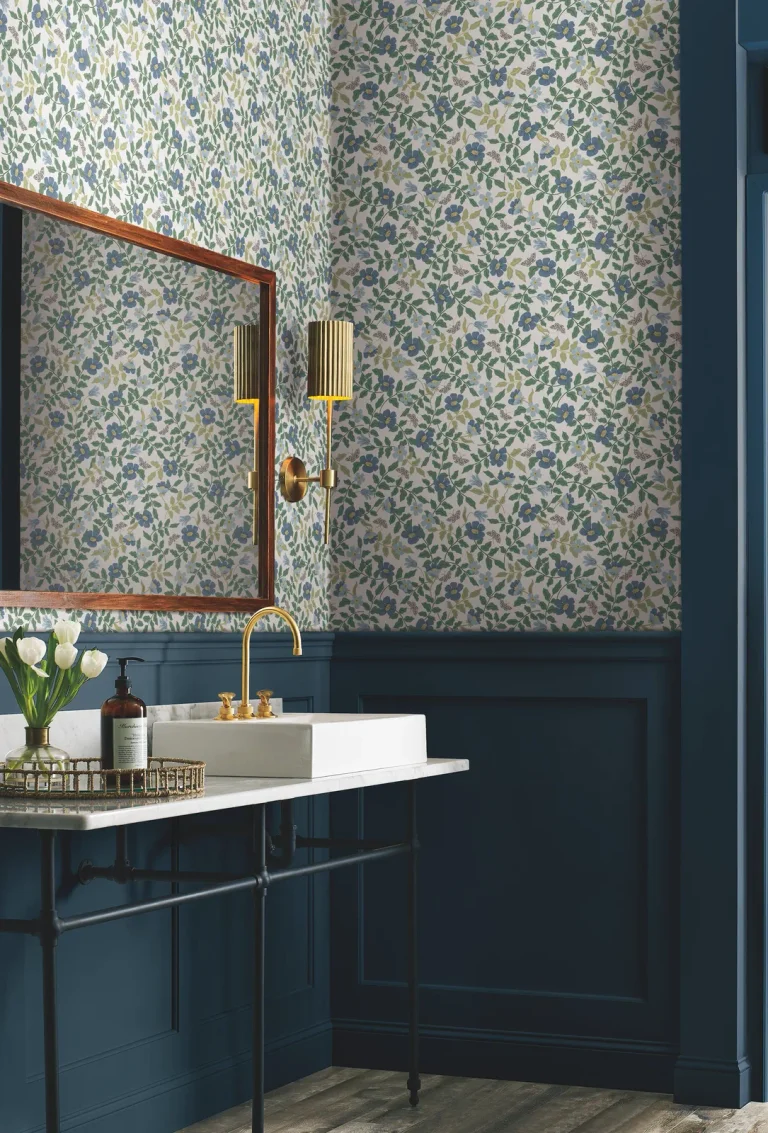 Rifle Paper Co. Primrose Peel and Stick Wallpaper - Blue and Cream — Ảnh 2